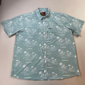 Dixxon Button Down Shirt Mens 3XL The Naples Teal White Palm Tree Beach Flaw